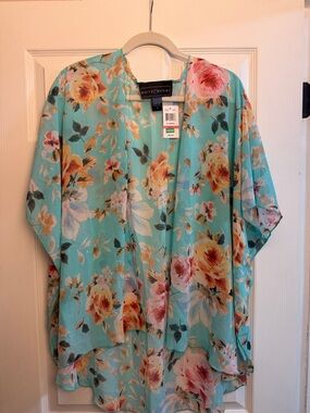 Polly & Esther Floral Aqua Kimono Cardigan